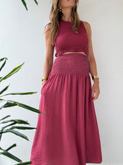 Conjunto Midi Franzido Morango