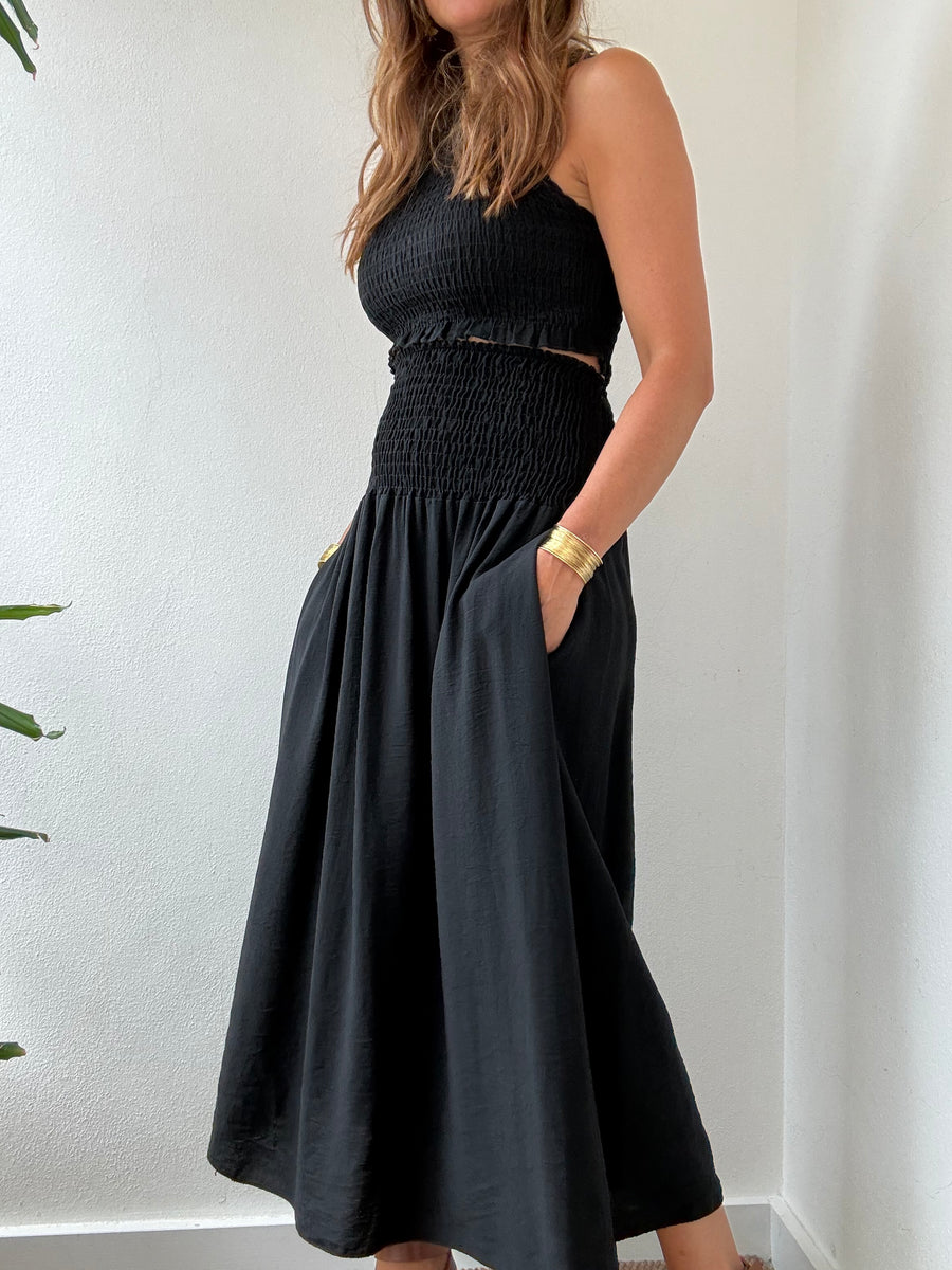 Conjunto Midi Franzido preto