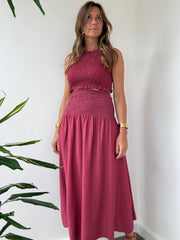 Conjunto Midi Franzido Morango
