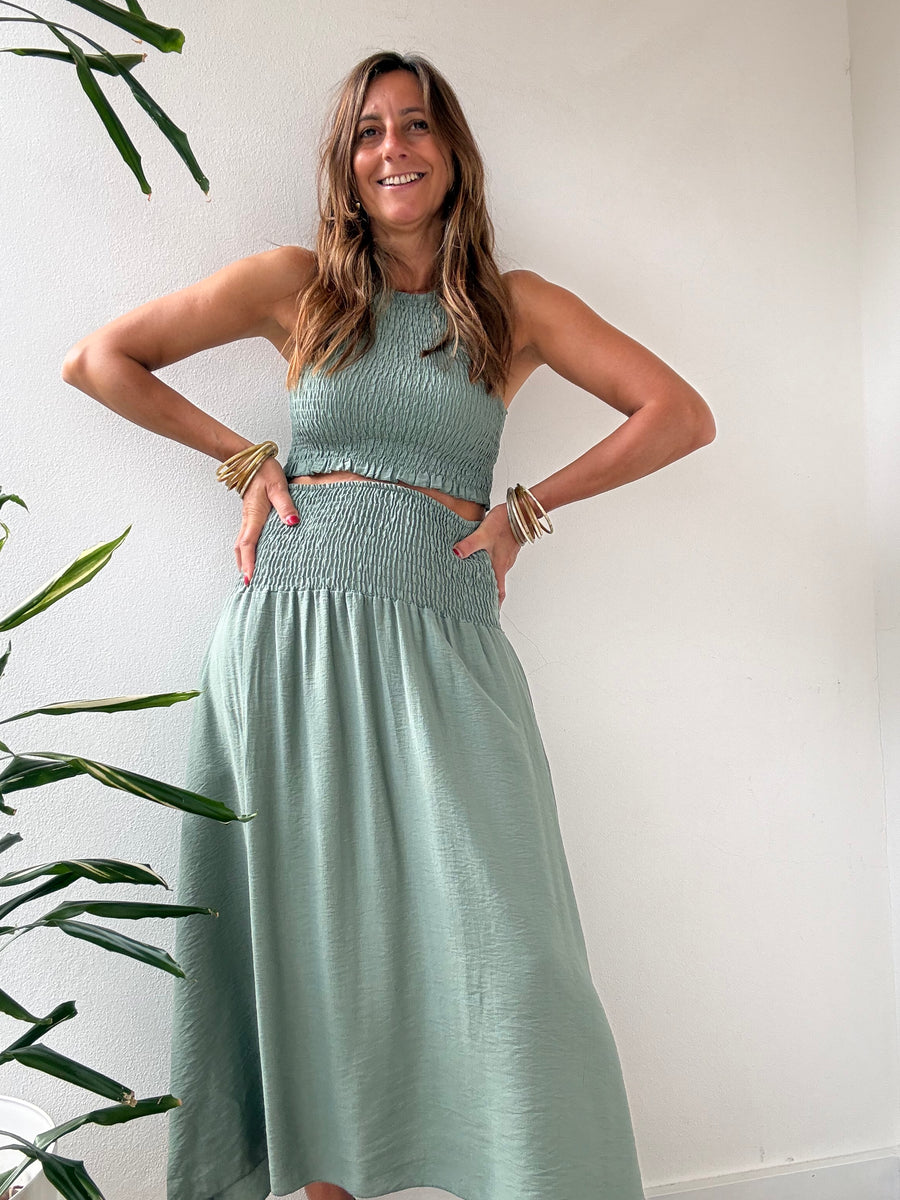 Conjunto Midi Franzido verde