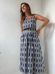 Saia Brisa Azul - Midi Listrada