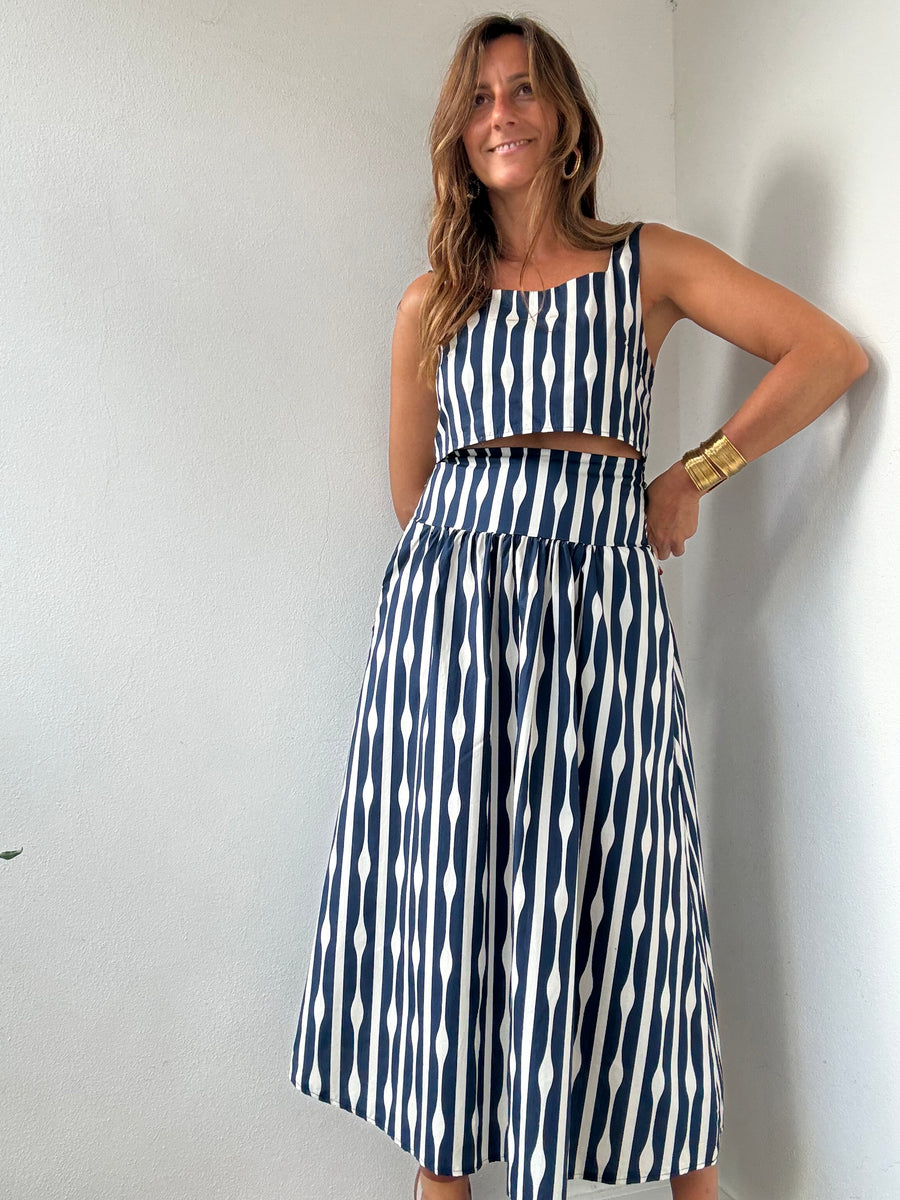 Saia Brisa Azul - Midi Listrada