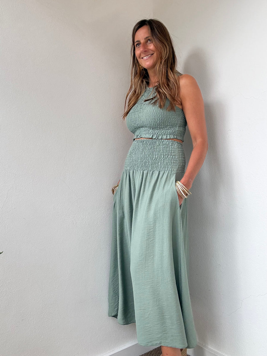 Conjunto Midi Franzido verde
