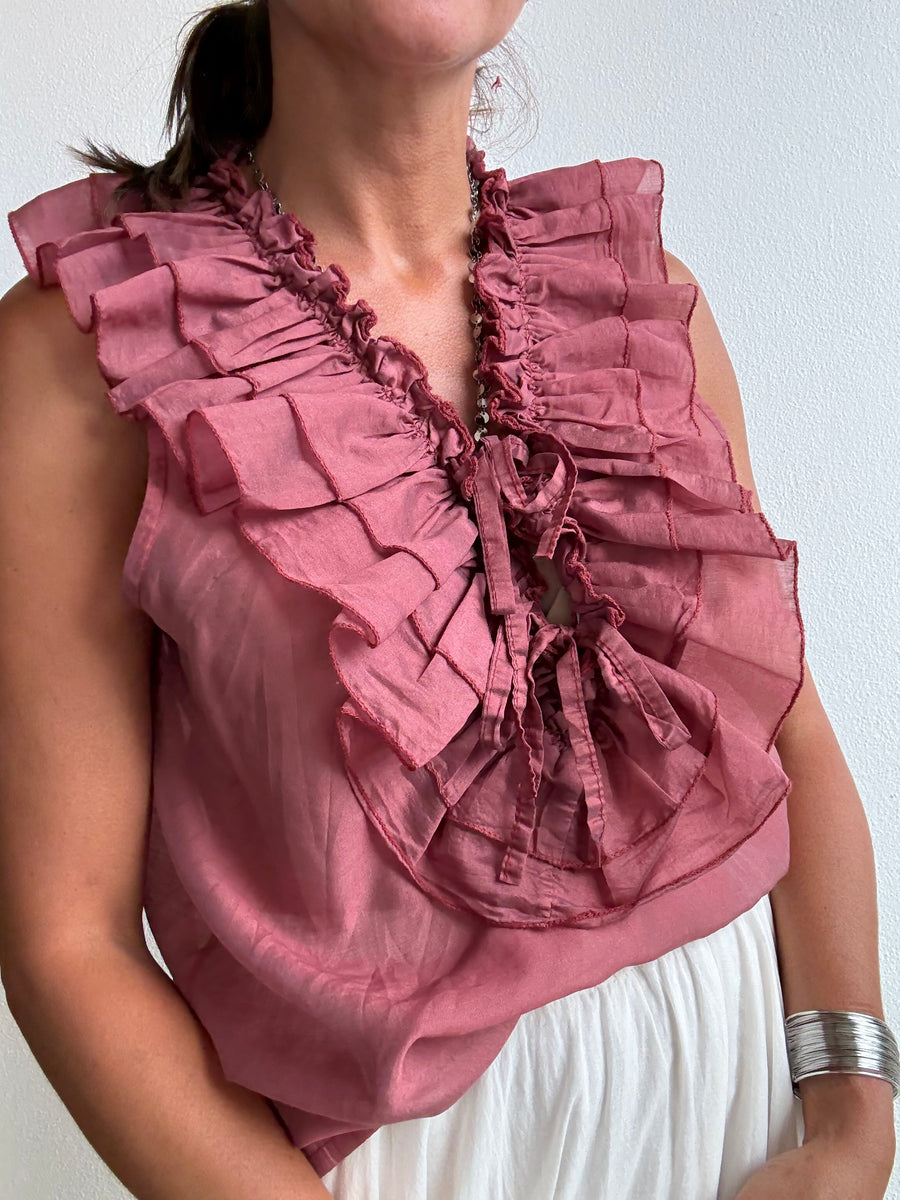 Blusa sem Manga telha com folho