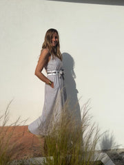 Vestido Midi riscas castanho