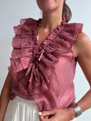 Blusa sem Manga telha com folho