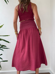 Conjunto Midi Franzido Morango