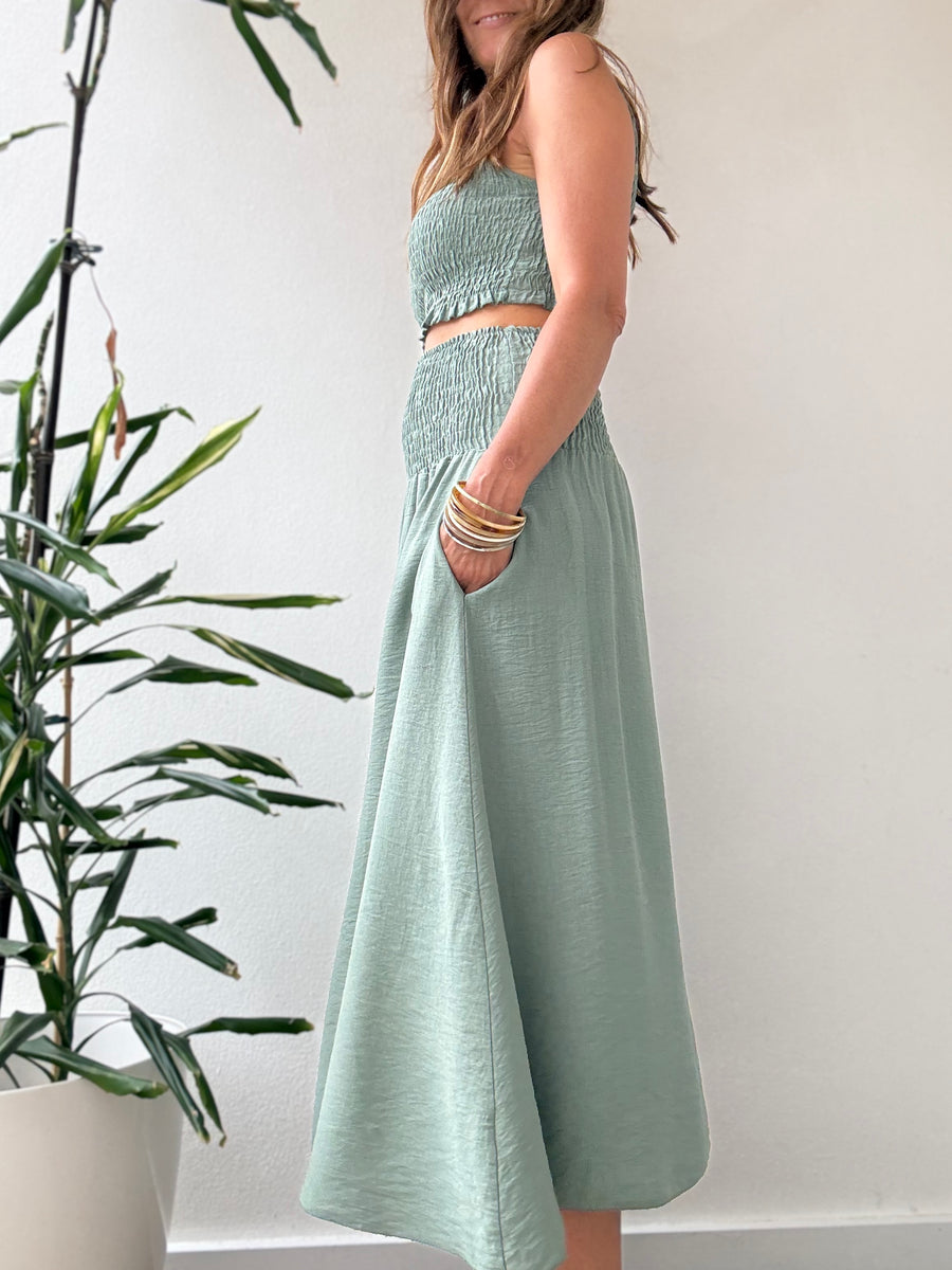 Conjunto Midi Franzido verde