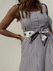 Vestido Midi riscas castanho