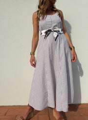 Vestido Midi riscas castanho