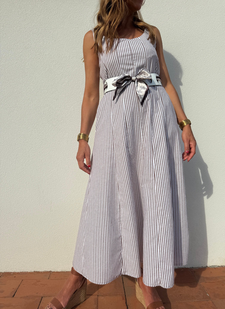 Vestido Midi riscas castanho