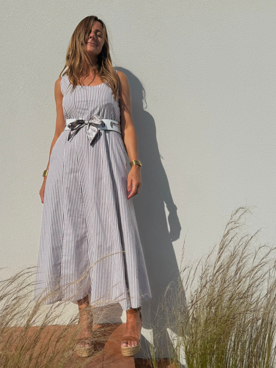 Vestido Midi riscas castanho
