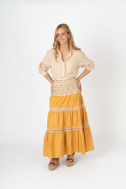 Saia Boho Bordada amarelo
