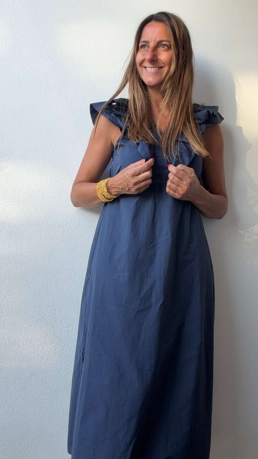 Vestido Babados Marinho