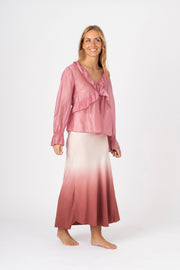 Blusa fluida com babados rosa