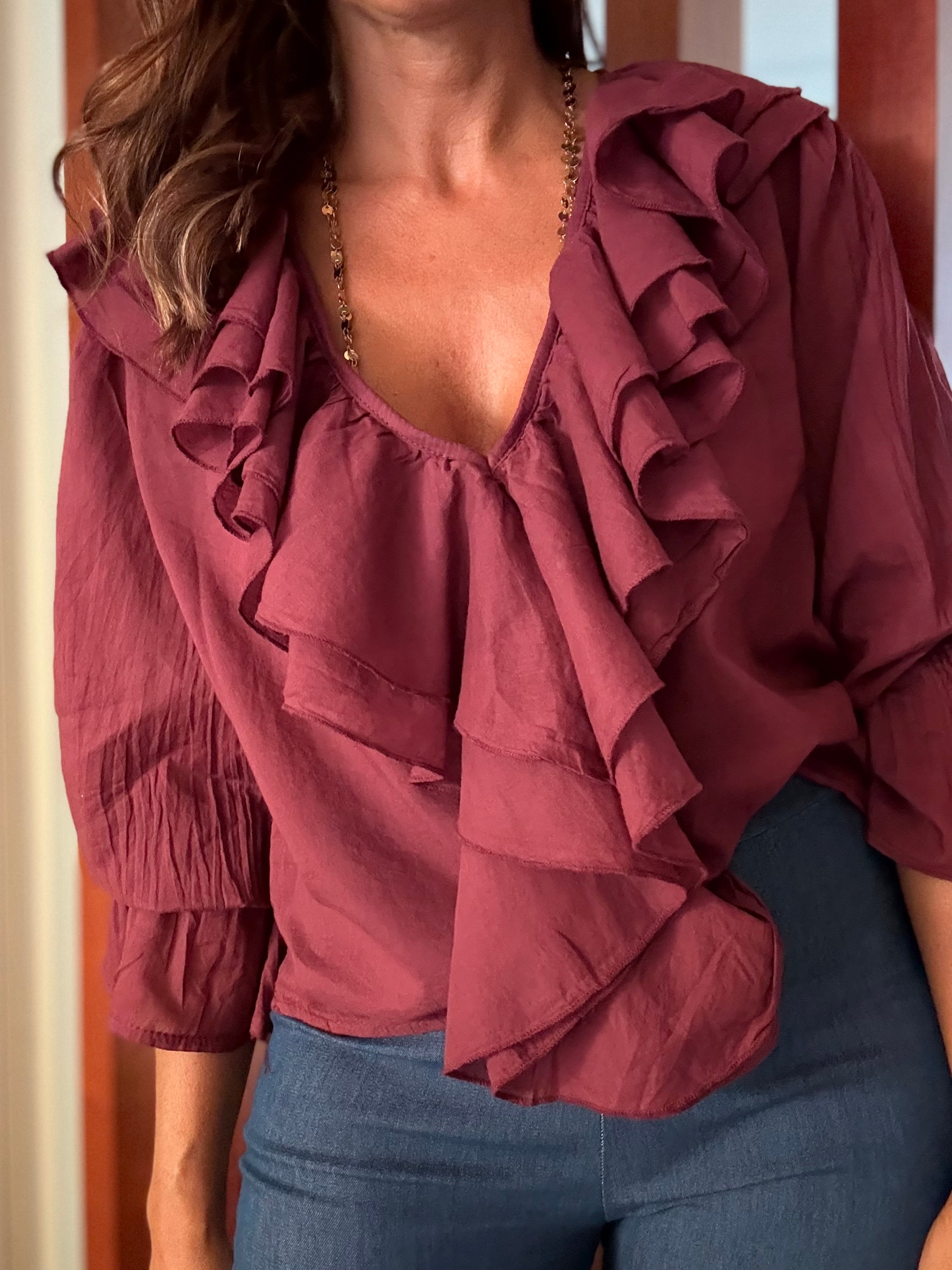 Blusa Folhos Bordô