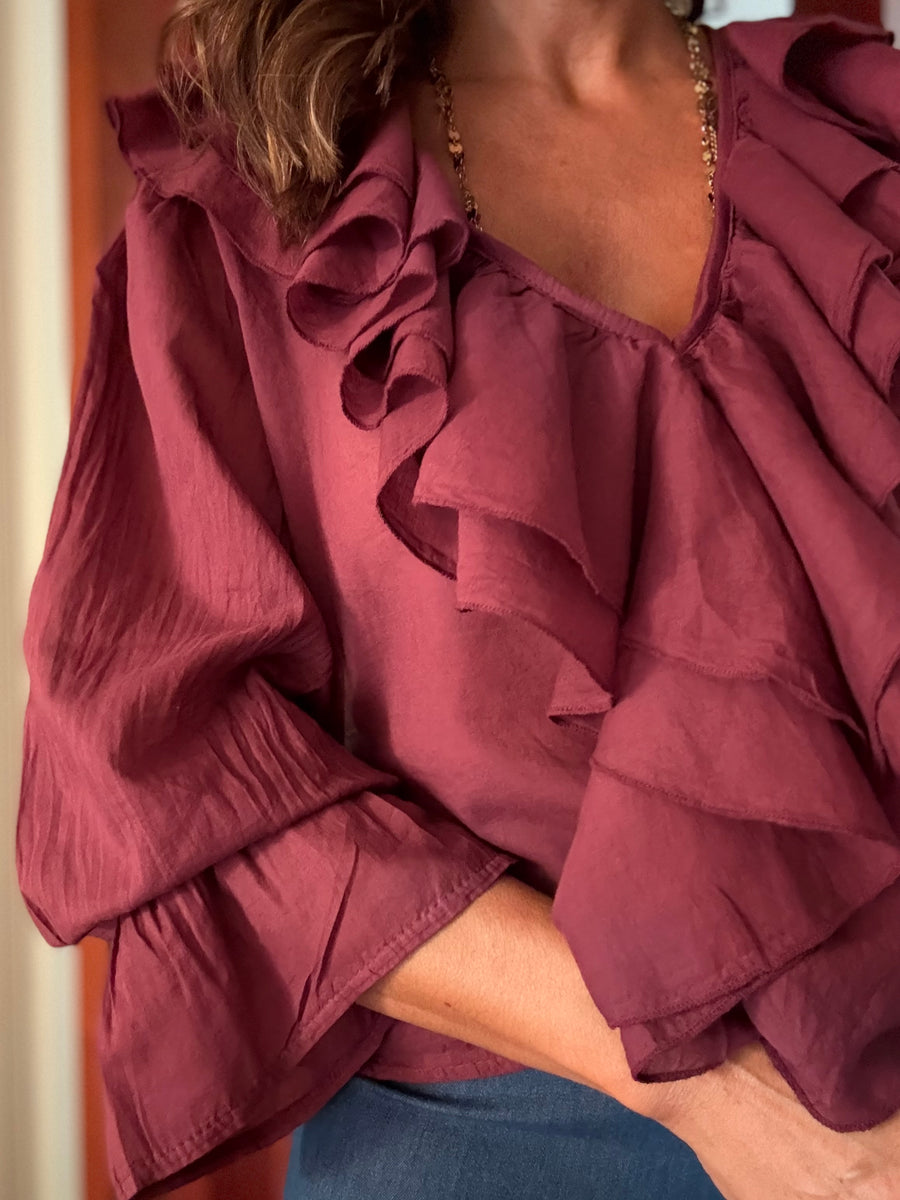 Blusa Folhos Bordô