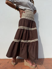 Saia Boho bordada castanho