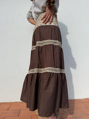 Saia Boho bordada castanho