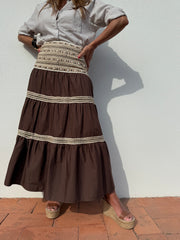 Saia Boho bordada castanho