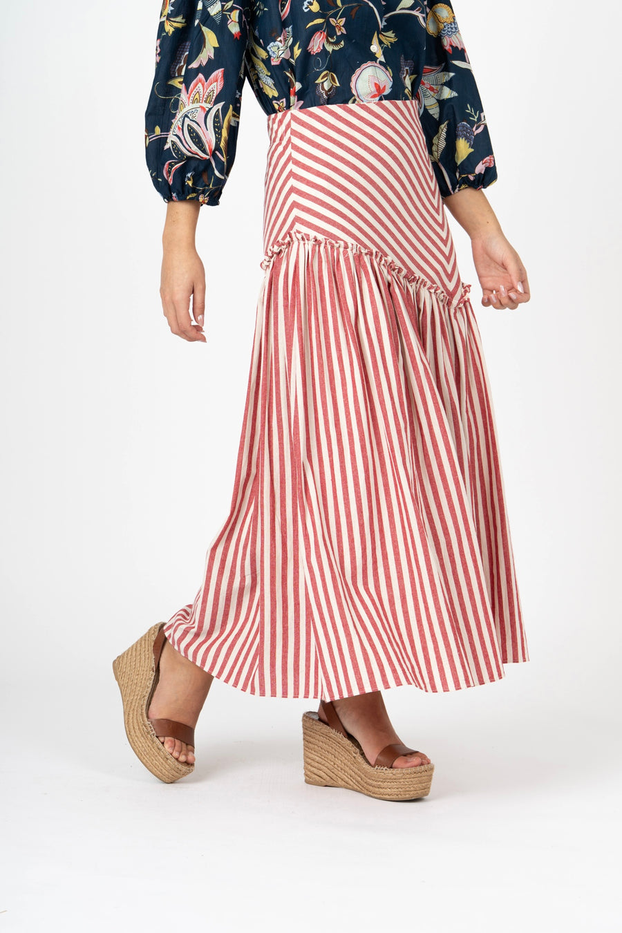 Saia Midi riscas vermelhas