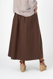 Saia Midi Plissada com Laço castanho