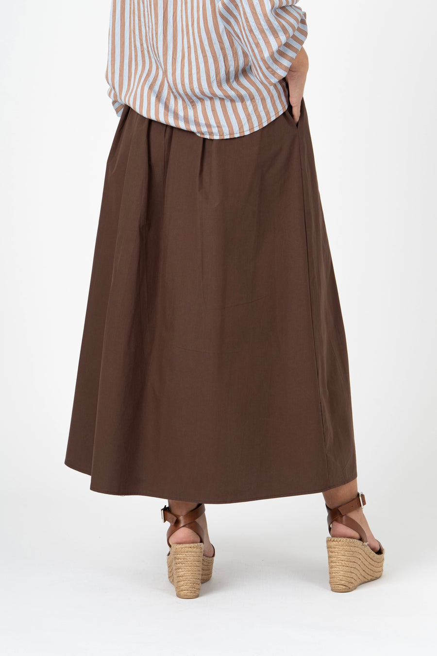 Saia Midi Plissada com Laço castanho