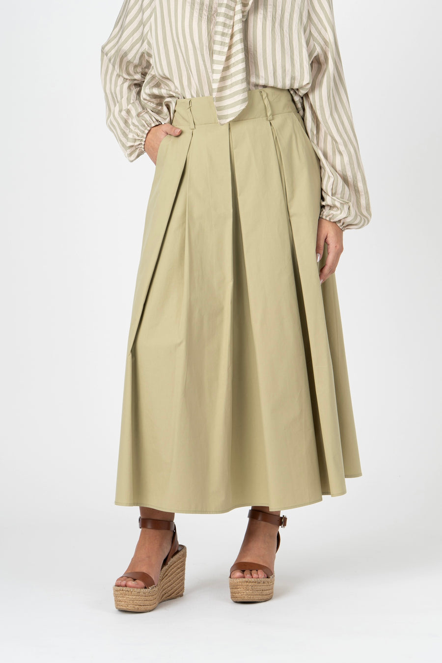 Saia Midi Plissada com Laço verde