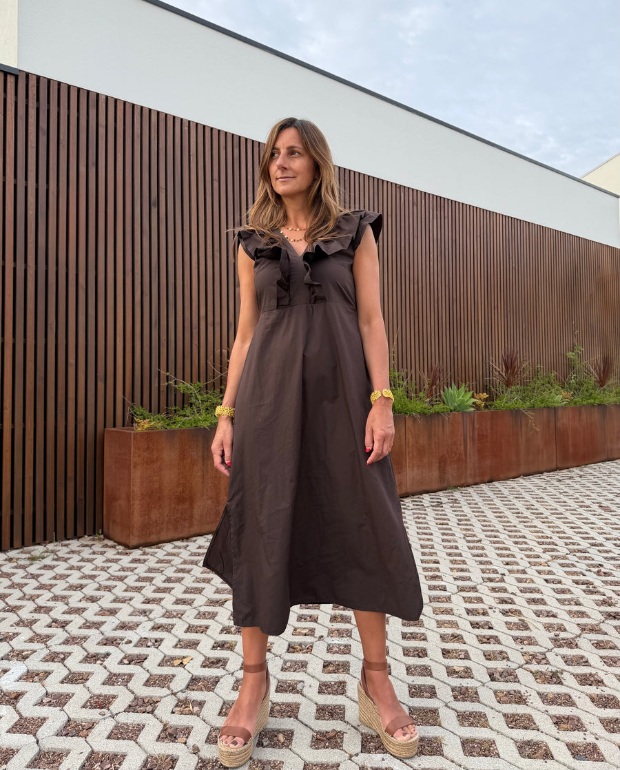 Vestido Babados castanho