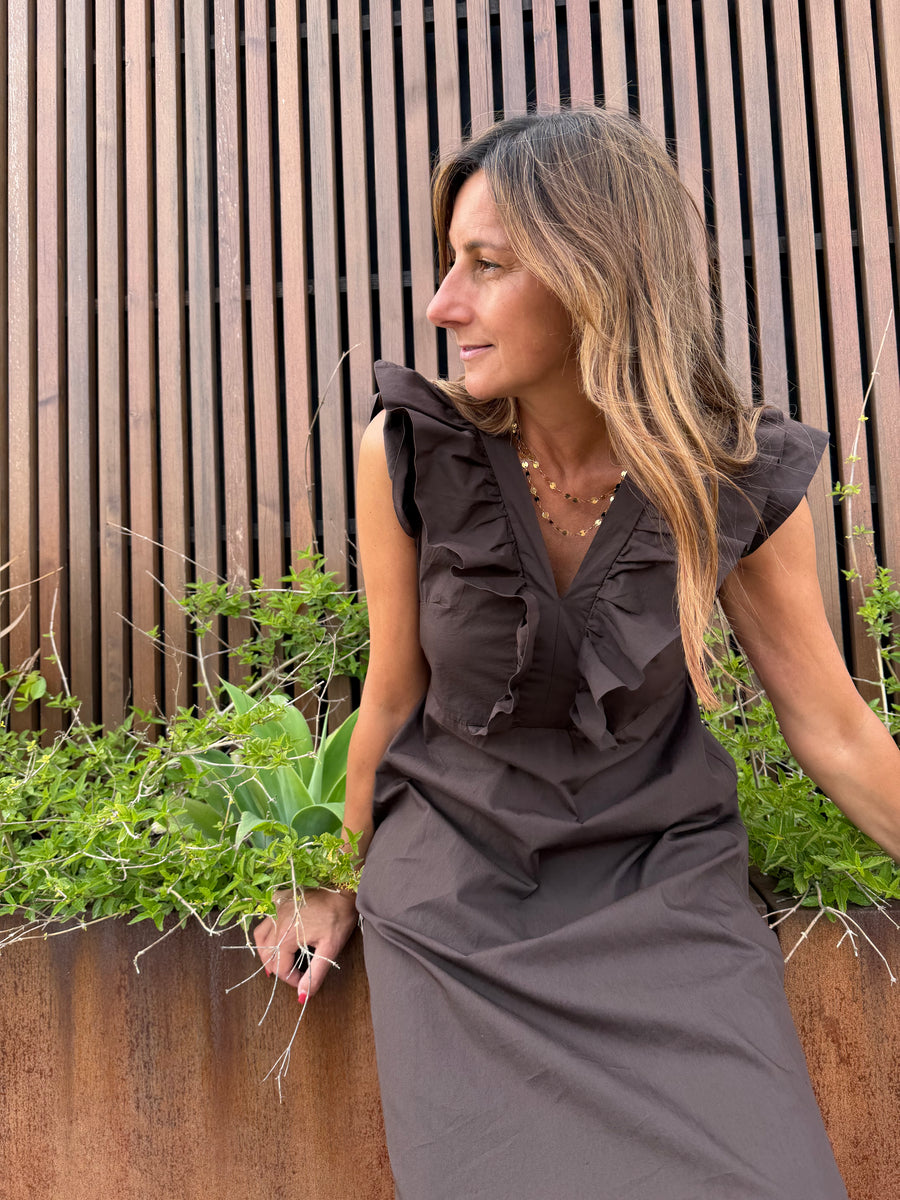 Vestido Babados castanho