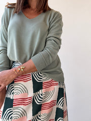 Camisola decote em V verde seco