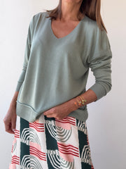 Camisola decote em V verde seco